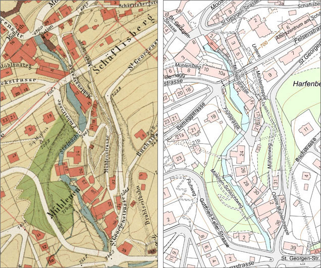 Mülenen Stadtplanausschnitte 1907 2023