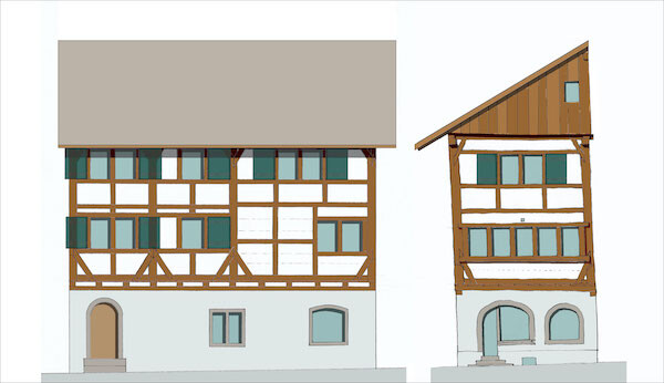 Turmgasse 6 Rekonstruktion 1 Nordfassade Westfassade 15.Jh