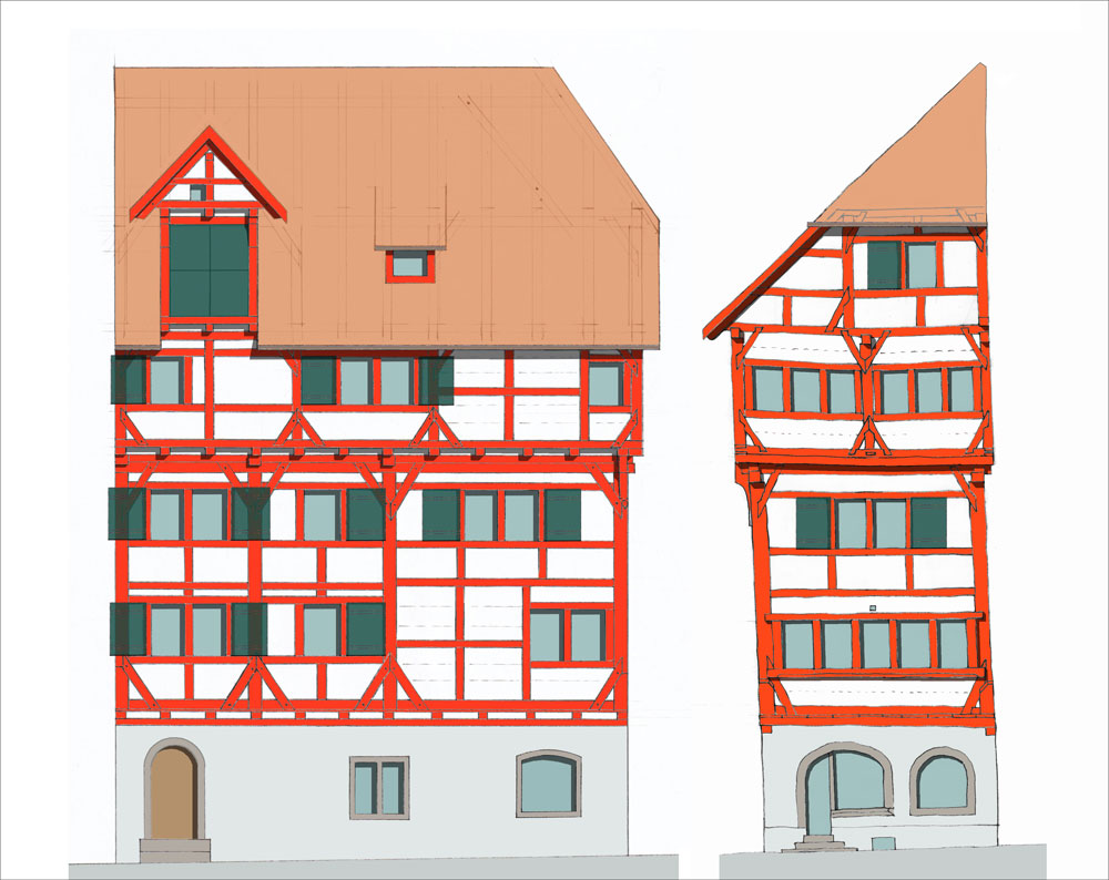 Turmgasse 6 Rekonstruktion 1 Nordfassade Westfassade