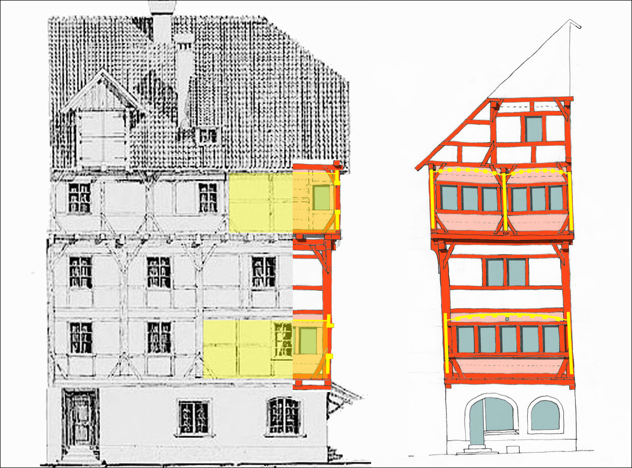 Turmgasse 6 Rekonstruktion 1 Westfassade Nordfassade Bohlenstuben